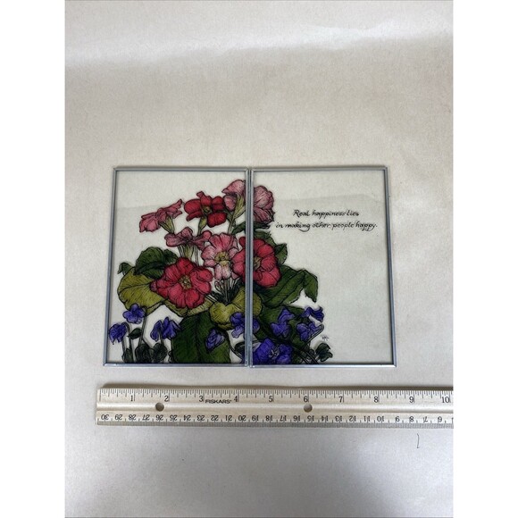 Rare Vintage Hand Painted Floral Stained Glass Folding Panel Art Deco Signed DML - Picture 3 of 7